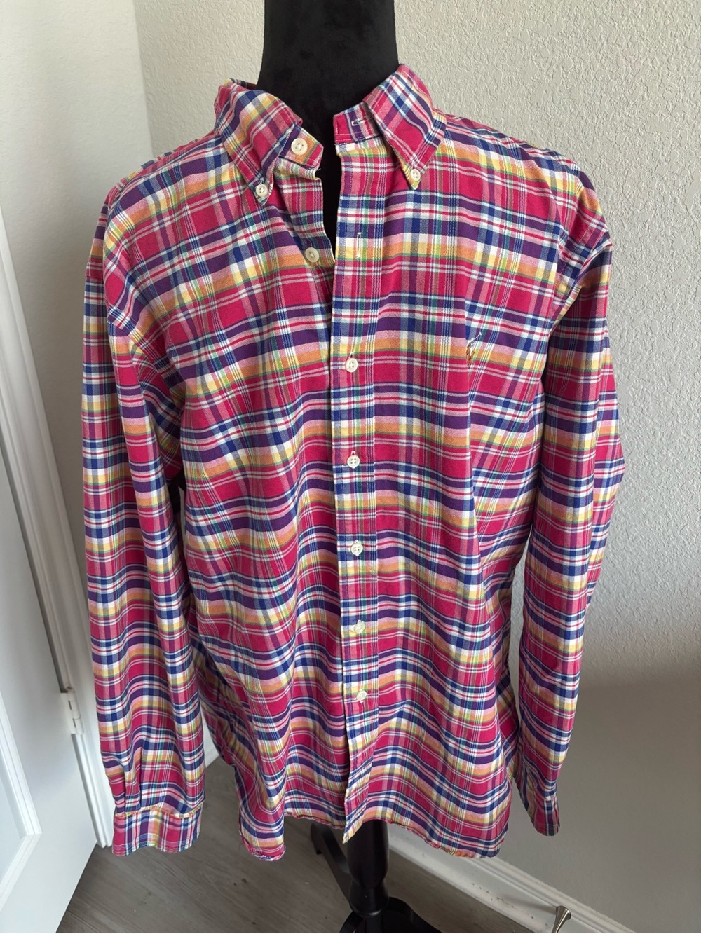 Ralph Lauren Men’s Plaid Button Down Long Sleeve Shirt Pink and Purple Size XL
